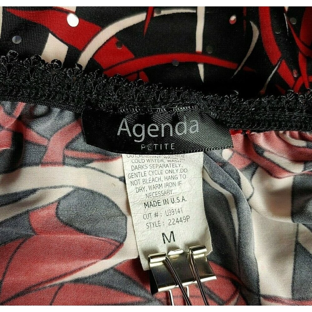 Agenda Womens Petite M Sequin Top Blouse Red Black - Picture 10 of 10